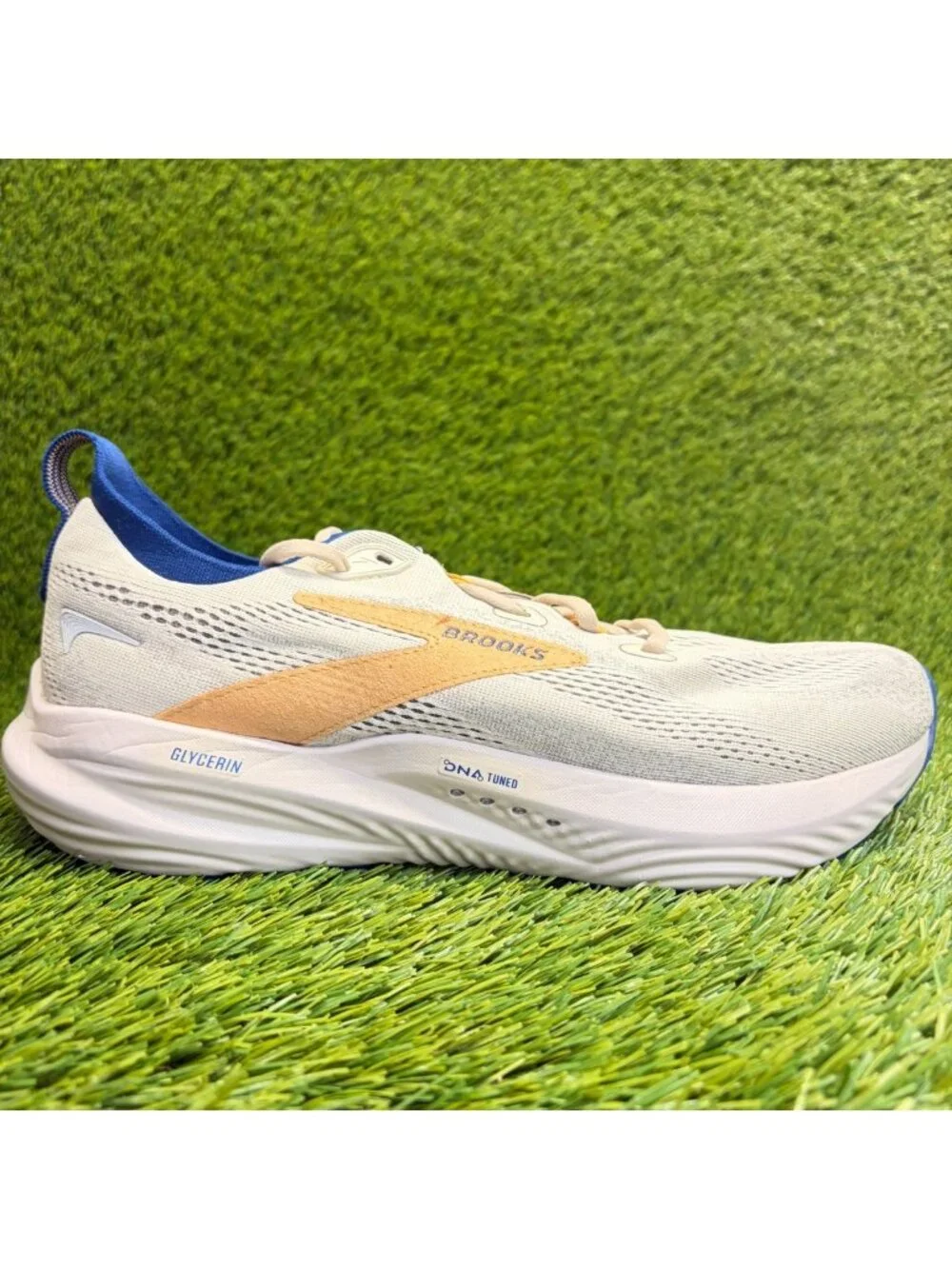 Brooks Glycerin 22 Mens Size 10.5 Beige Blue Athletic Running Shoes Sneakers